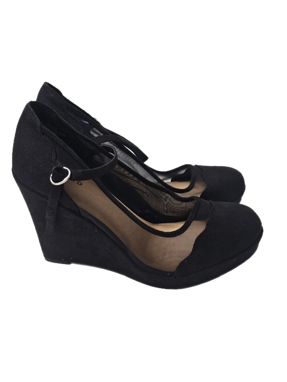 Torrid Black Faux Suede Mesh Platform Wedge Mary Jane Pumps Size 13 WW NWOT